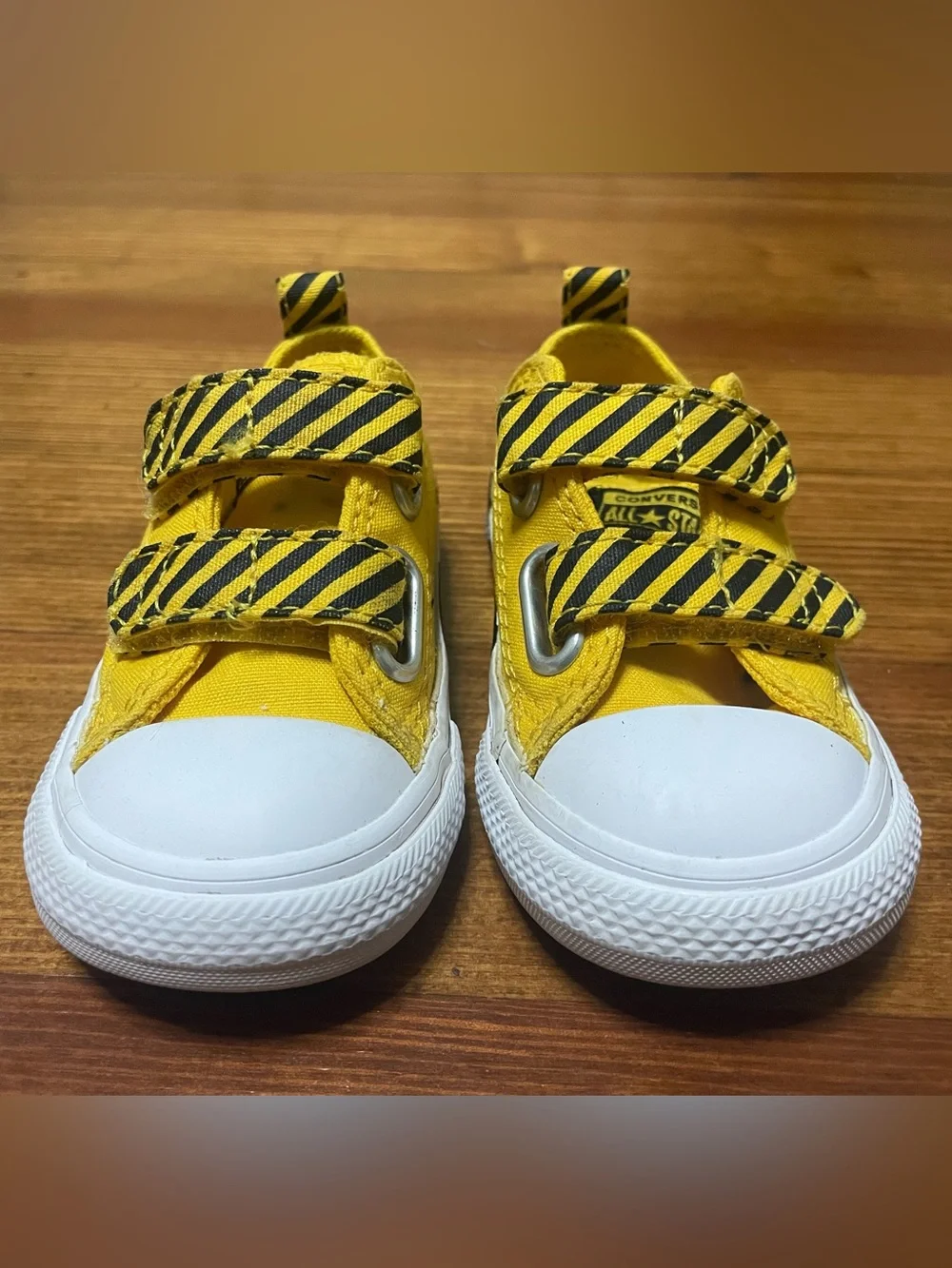Converse Toddler Yellow Construction Truck Sneakers with Black Striped Velcro 5